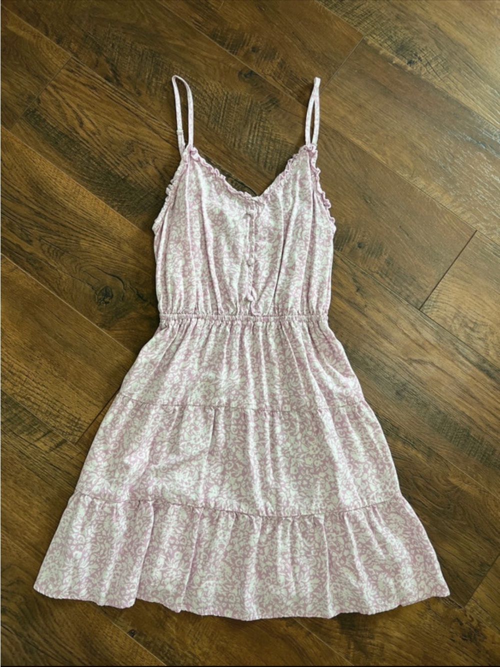 Light Pink Floral Tiered Spaghetti-Strap Dress